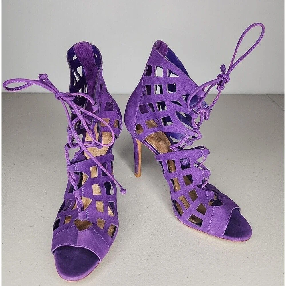 Schutz Womens Size 8.5 B Strappy Caged Gladiator Purple Heels Pumps Leather